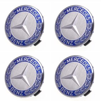 MERCEDES BENZ x 4 Alloy Wheel Centre Hub Caps 75mm BLUE