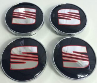 SEAT x 4 Alloy Wheel Centre Hub Caps 56mm RED Line - Image 3
