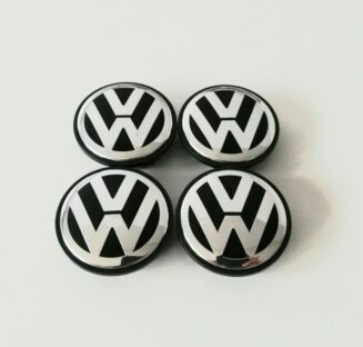 VW x 4 Alloy Wheel Centre Hub Caps 56mm BLACK / CHROME - Image 4