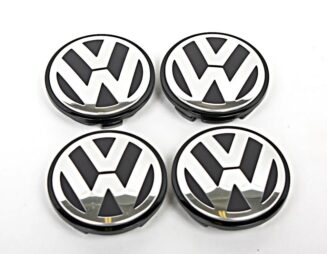 VW x 4 Alloy Wheel Centre Hub Caps 56mm BLACK / CHROME