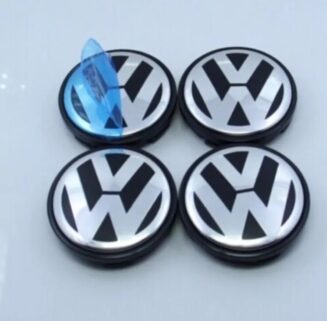 VW x 4 Alloy Wheel Centre Hub Caps 56mm BLACK / CHROME - Image 6